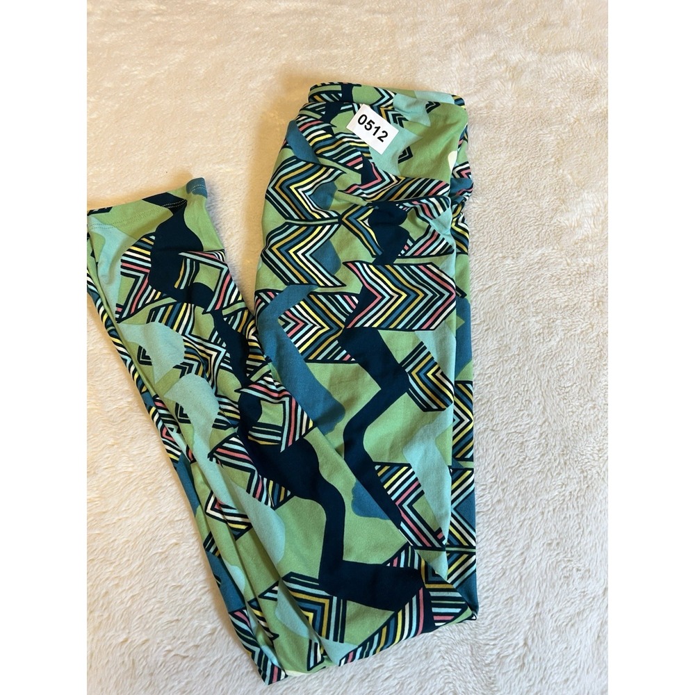 New Lularoe Leggings OS Deadstock Green Geometric Pattern